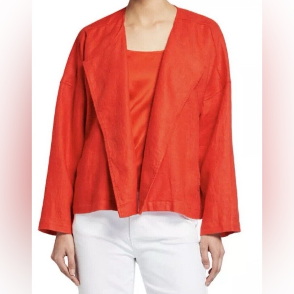 EILEEN FISHER Organic Linen Drape Front Jacket